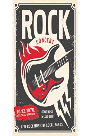 Rock Konser Gitar (10 Cm X 20 Cm) Mini Retro Ahşap Poster