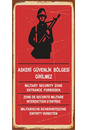 Askeri Güvenlik Bölgesi Girilmez (10 Cm X 20 Cm) Mini Retro Ahşap Poster