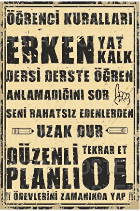 Başarılı Öğrenci Kuralları Tablosu Retro Ahşap Poster