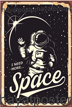 I Need More Space Astronot Uzay Retro Vintage Ahşap Poster