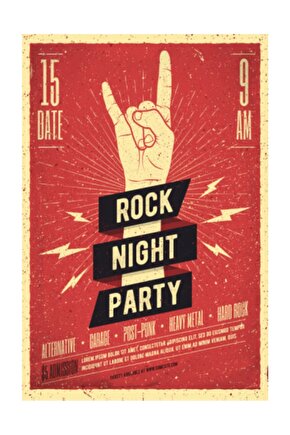 Rock Gecesi Retro Vintage Ahşap Poster