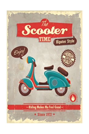 Scooter Motor Zamanı Retro Vintage Ahşap Poster