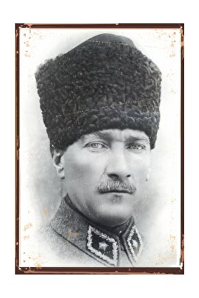 Kalpaklı Mustafa Kemal Atatürk Retro Vintage Ahşap Poster