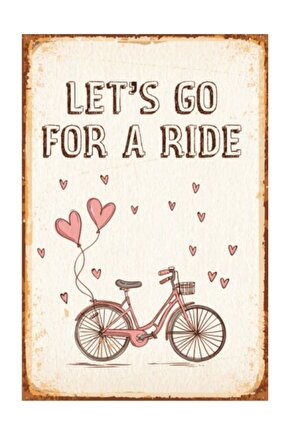 Lets Go For A Ride Bisiklet Retro Vintage Ahşap Poster