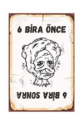 Altı Bira Önce, Altı Bira Sonra Retro Vintage Ahşap Poster 2030002