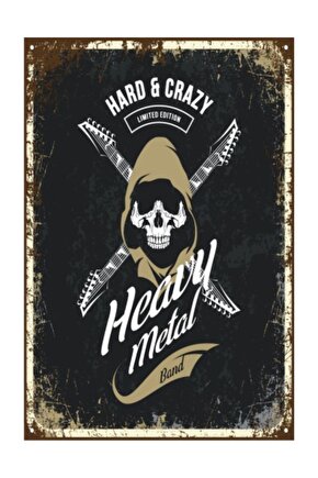 Heavy Metal Retro Vintage Ahşap Poster