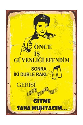 Önce Iş Güvenliği Efendim Zeki Müren Retro Vintage Ahşap Poster