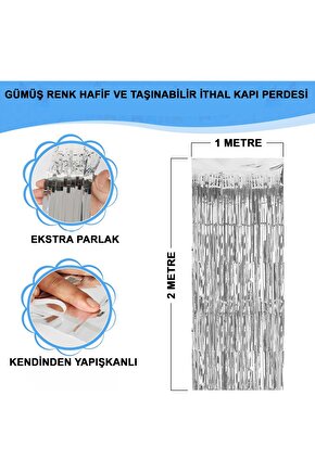 Himarry Gümüş Renk Ekstra Metalize Parlak Saçaklı Arka Fon Perde İthal A Kalite 1x2 Metre