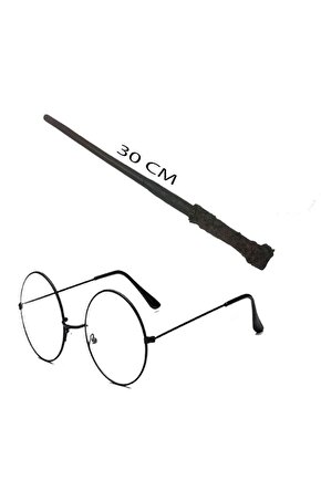 Harry Potter Asası 30 Cm Ve Siyah Metal Çerçeveli Harry Potter Gözlüğü Seti