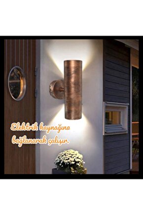 Bakır Eskitme 14 Watt BEYAZ IŞIK Gu10 Duy Led Aplik, Sarı Yaldız Armatür, Bahçe, Balkon Teras Apliği