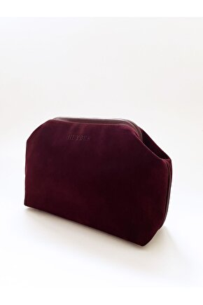 Heybes Kadın Bordo Süet Clutch El Çantası