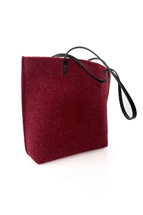 Kadın Bordo Büyük Boy Keçe Kumaş Shopper Tote Omuz Çantası