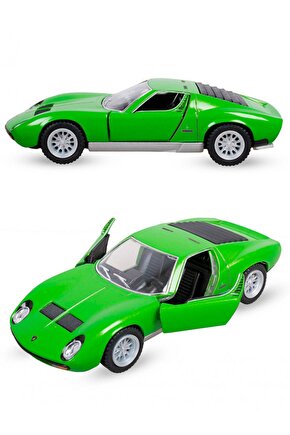 1971 Lmaborghini Miura Diecast Çek Bırak Metal Araba Yeşil