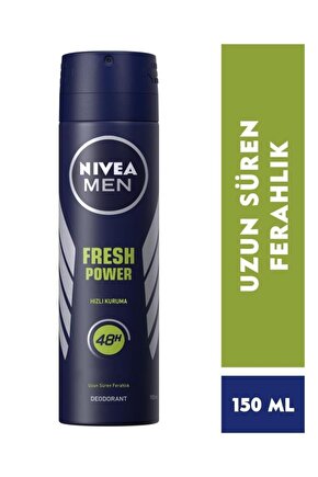 MEN Erkek Sprey Deodorant Fresh Power 150ml, Ter Korumasına Karşı 48 Saat Koruma, Hızlı Kuruma