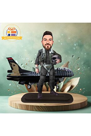 F16 pilot karikatürlü biblo hediye  3d masa üstü biblo hediyesi