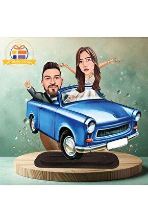 Murat 131 arabalı gelin damat karikatürlü biblo hediye  3d masa üstü biblo hediyesi