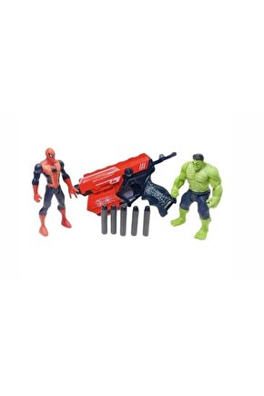 Oyuncak Sünger Mermi Atan Silah Spiderman Ve Hulk Figür Işıklı Figür Karakter