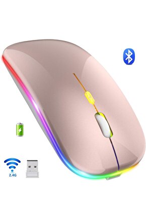 LED IŞIKLI ŞARJLI MOUSE 2.4GHZ USB WİRELESS VE BLUETOOTH LU SESSİZ İOS ANDROİD TELEFON TABLET PC TV