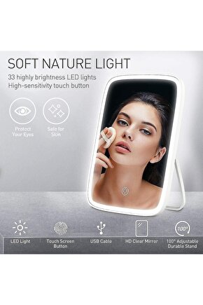 LED IŞIKLI MAKYAJ AYNASI ŞARJLI MASAÜSTÜ AYAKLI DOKUNMATİK MAKEUP MİRROR 3 MODE