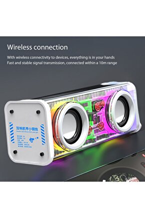 bluetooth hoparlör tws özellikli 2x5w led ışıklı fm radyo usb sd kart giriş kablosuz şarjlı speaker