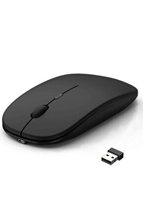 ŞARJLI MOUSE 2.4GHZ USB WİRELESS VE BLUETOOTH LU SESSİZ MAT SİYAH