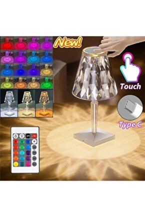 CRYSTAL TABLE LAMP ŞARJLI RGB LED IŞIKLI ABAJUR GECE LAMBASI UZAKTAN KUMANDALI DOKUNMATİK TUŞLU