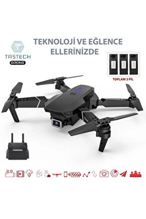 E88  4K HD ÇİFT KAMERALI DRONE APP KONTROL WİFİ Lİ KATLANABİLİR  X3 BATARYA