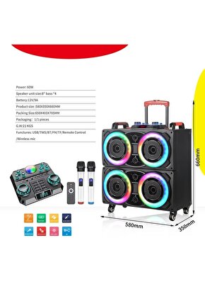 NDR-8888 BÜYÜK BOY BLUETOOTH HOPARLÖR ÇİFT MİKROFONLU TEKERLEKLİ KABLOSUZ SPEAKER TOPLANTI ANFİ