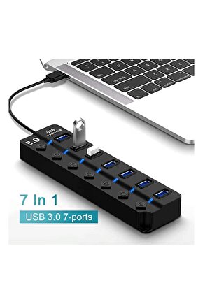 7 Port Usb 3.0 Çoklayıcı Hub 30cm Kablo 5gbps On Of Tuşlu Işıklı 7ports Usbhub