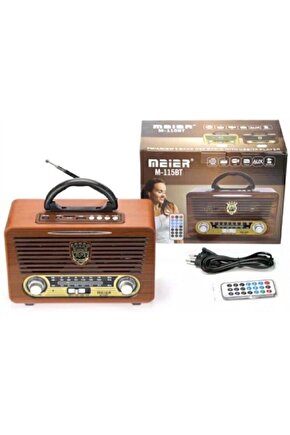 Meier M-115bt Koyu Renk Nostaljik Radyo Ahşap Görünümlü Bluetooth Hoparlör Fm Sd Kart Usb Girişi