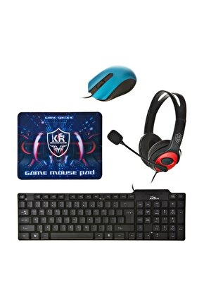 Klavye Mouse Kulaklık Mousepad 4 Lü Set