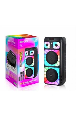 Süper Bass Büyük Boy Bluetooth Hoparlör Led Işıklı Çift Hoparlör Kablosuz Mikrofonlu Karaoke Speaker