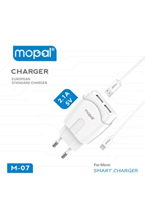 Mopal Çift Mikro Usb Çıkışlı Şarj Başlığı Ve Data Kablosu 5v 2,1a Şarj Aleti M07