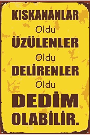 kıskananlar oldu dedim olabilir komik esprili sözler duvar yazıları retro ahşap poster tablo