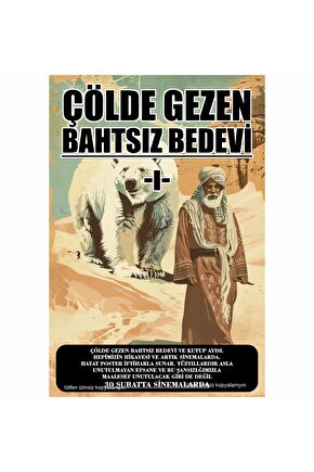 çölde gezen bahtsız bedevi kutup ayısı komik eğlenceli ev dekorasyon tablo retro ahşap poster