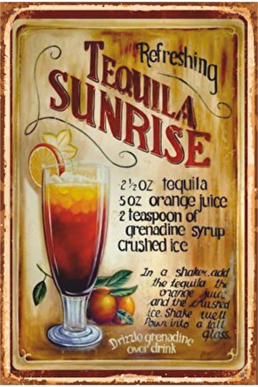 Kokteyl Tekila Sunrise Alkol Retro Ahşap Poster