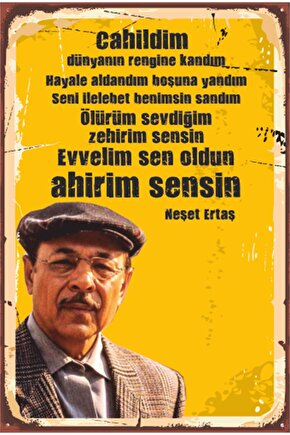 Neşet Ertaş Cahildim Dünyanın Rengine Kandım Retro Ahşap Poster