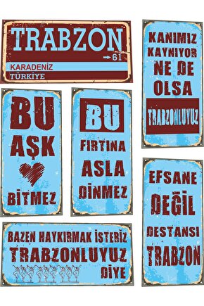 Trabzon 6lı Mini Retro Ahşap Poster Seti