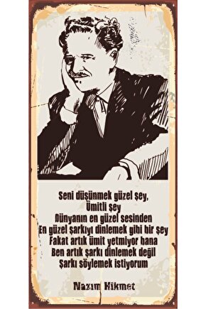 Nazım Hikmet Seni Düşünmek Güzel Şey (10 Cm X 20 Cm) Mini Retro Ahşap