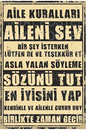 Aile Kuralları Tablosu Retro Vintage Ahşap Poster