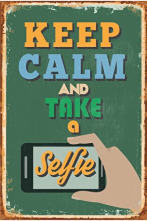 Keep Calm Selfie Retro Vintage Ahşap Poster