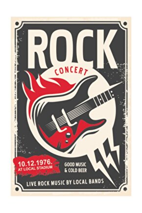 Rock Konseri Retro Vintage Ahşap Poster