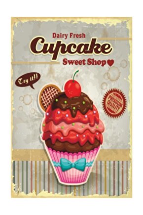 Cupcake  Retro Vintage Ahşap Poster