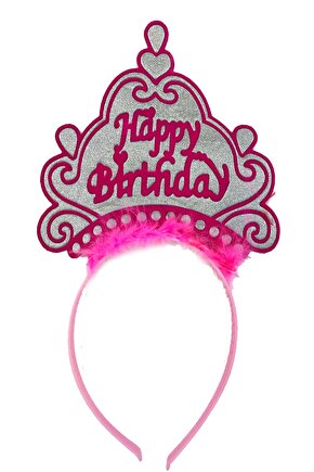 Samur Parti Parti Aksesuar & Kostüm Parti Happy Birthday Neon Pembe Renk Doğum Günü Tacı 24x15 Cm