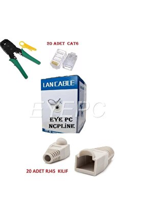 Cat6 Set Rj45 Pense 50 Metre Kablo 20 Adet Rj45 20 Adet Rj45 Kılıf Amatör Set Modem Pc Internet kab