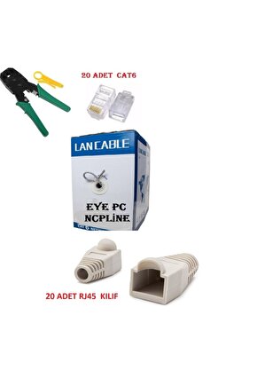 Cat6 Set 20 Adet Rj45 Jak Rj45 Pense 20 Metre Cat6 Kablo 20 Adet Rj45 Kılıf Modem Pc Amatör Set