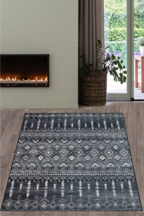 Dijital Baskı Yıkanabilir Kaymaz Taban Lacivert Tonları Eskitme Salon Halısı Ve Kilim Yolluk Halı