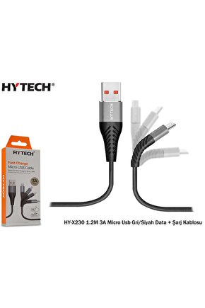 Hyx230 1.2m 3a Micro Usb,gri-siyah