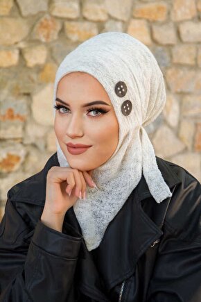 Beyaz Triko Baskılı Kışlık Spor Bone Hijab