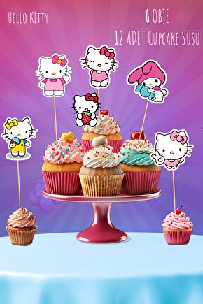 Hello Kity  Temalı 12’li Cupcake Ve Pasta Süsü